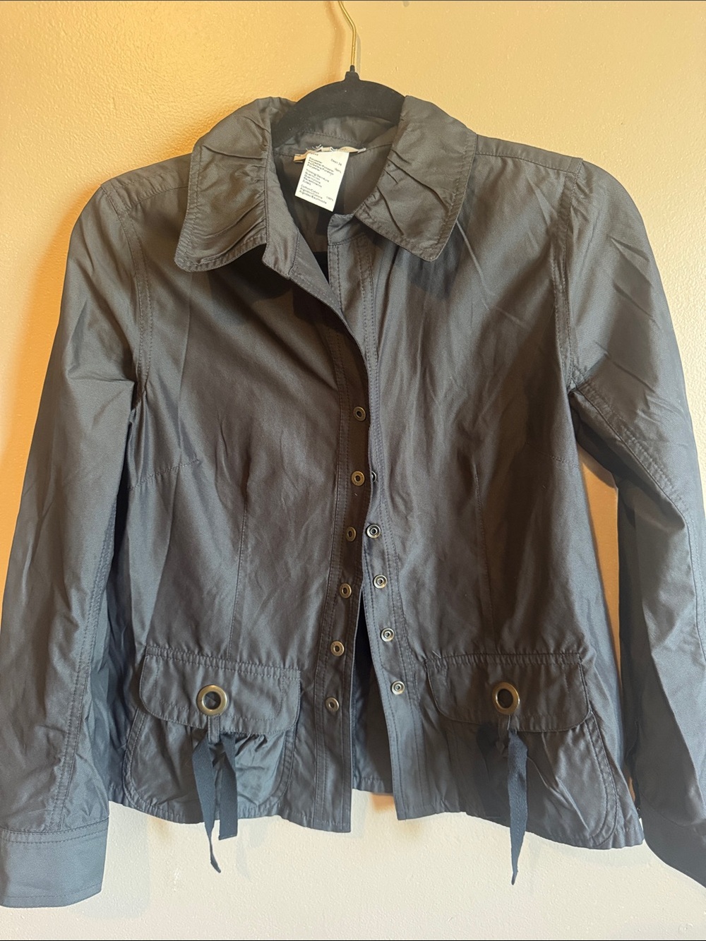 Gerard Darel Black Utility Jacket with Grommet Flap Pockets